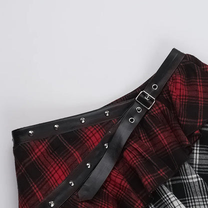 AltGoth Harajuku Grunge Gothic Skirt Women Streetwear Punk Dark Plaid Patchwork Irregular Skirt Y2k E-girl Emo Alternative Skirt