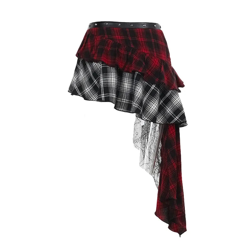 AltGoth Harajuku Grunge Gothic Skirt Women Streetwear Punk Dark Plaid Patchwork Irregular Skirt Y2k E-girl Emo Alternative Skirt