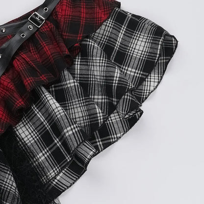 AltGoth Harajuku Grunge Gothic Skirt Women Streetwear Punk Dark Plaid Patchwork Irregular Skirt Y2k E-girl Emo Alternative Skirt