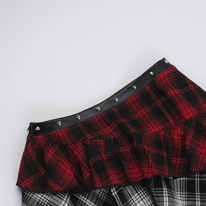 AltGoth Harajuku Grunge Gothic Skirt Women Streetwear Punk Dark Plaid Patchwork Irregular Skirt Y2k E-girl Emo Alternative Skirt