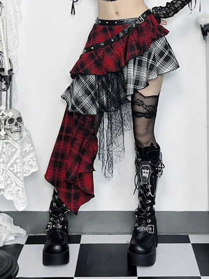 AltGoth Harajuku Grunge Gothic Skirt Women Streetwear Punk Dark Plaid Patchwork Irregular Skirt Y2k E-girl Emo Alternative Skirt