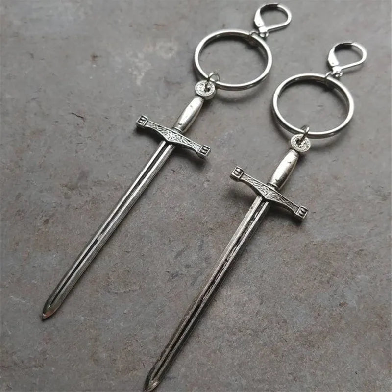 Golden Colour Goth Swords Earrings Long Gothic Medieval Tarot Viking Alternative Statement Women Men Gift Mystical Jewellery