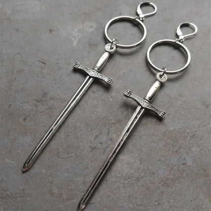 Golden Colour Goth Swords Earrings Long Gothic Medieval Tarot Viking Alternative Statement Women Men Gift Mystical Jewellery