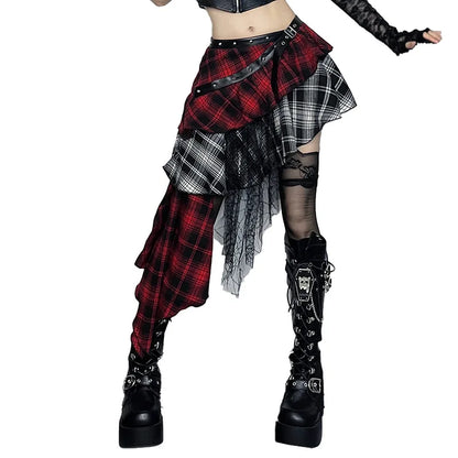 AltGoth Harajuku Grunge Gothic Skirt Women Streetwear Punk Dark Plaid Patchwork Irregular Skirt Y2k E-girl Emo Alternative Skirt