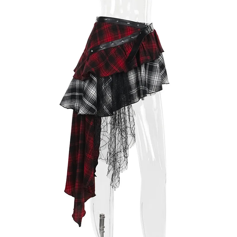 AltGoth Harajuku Grunge Gothic Skirt Women Streetwear Punk Dark Plaid Patchwork Irregular Skirt Y2k E-girl Emo Alternative Skirt