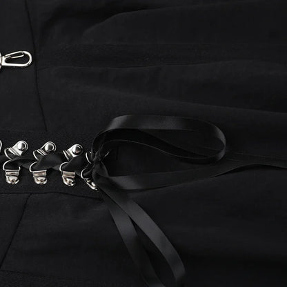 Goth Dark Acubi Fashion Black Swing A-line Skirt Punk Grunge Metal Buckle Streetwear Bandage Skirts Mall Gothic Alt Clother