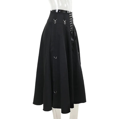 Goth Streetwear Gothic Skirt Women Harajuku Emo Alternative Grunge High Waist Bandage A-line Skirts Y2k E-girl Indie Clothes