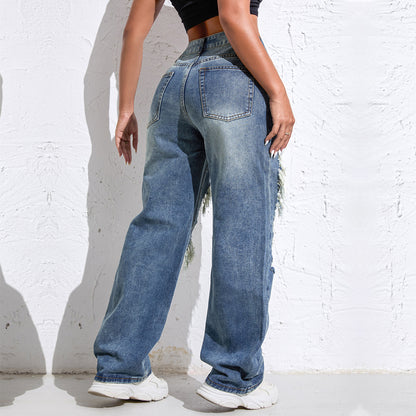 Shascullfites Baggy Jeans Women New American Loose Wide-leg Pants Old Straight Leg Trousers