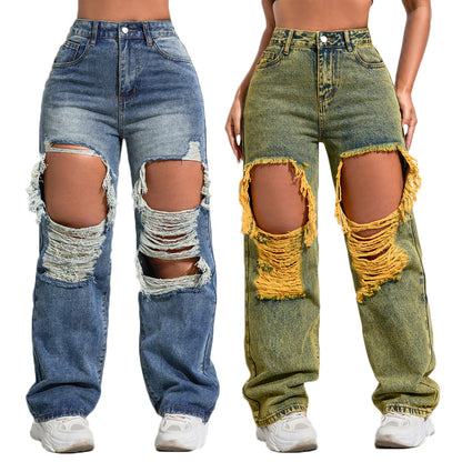 Shascullfites Baggy Jeans Women New American Loose Wide-leg Pants Old Straight Leg Trousers